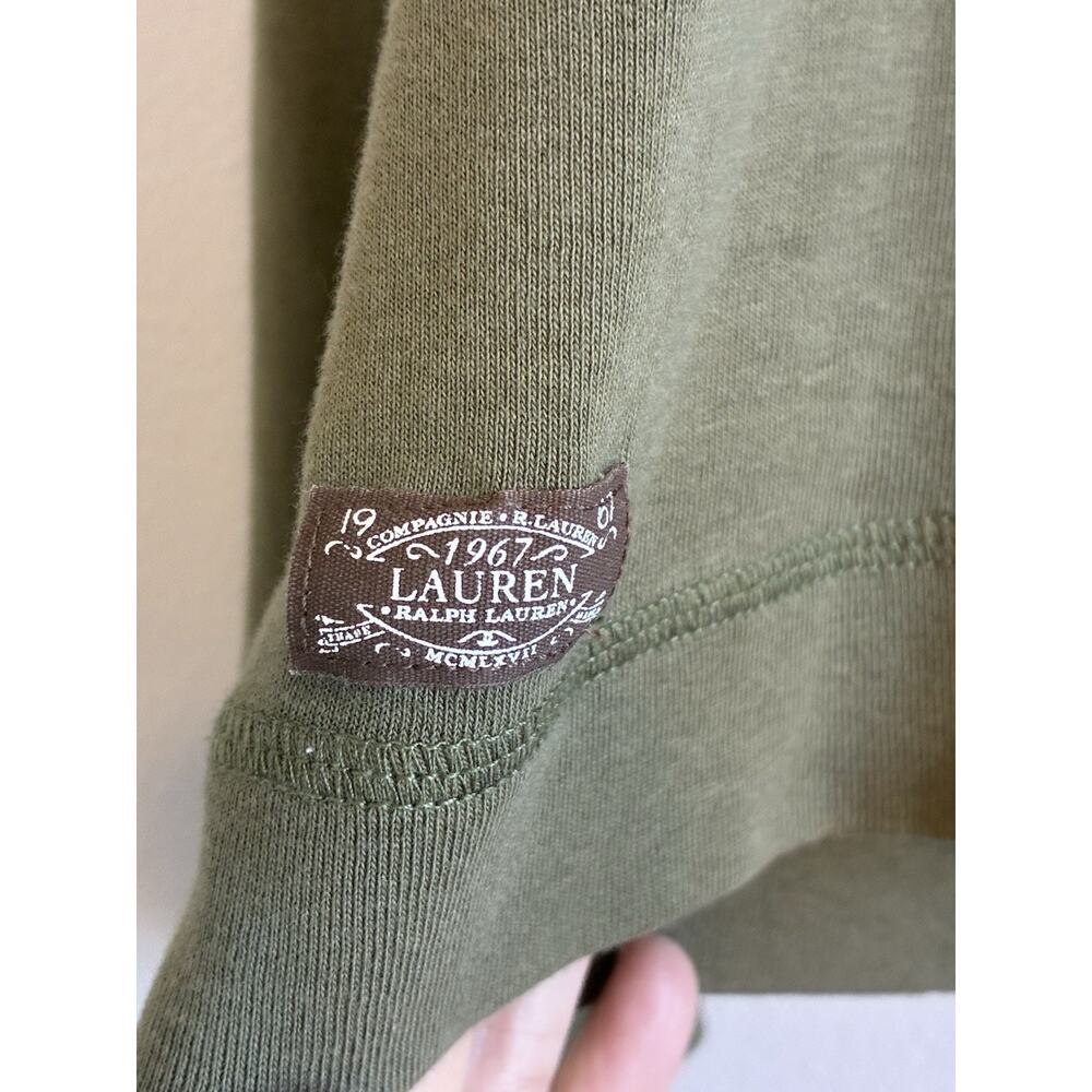 Ralph Lauren Olive Green Long Sleeve Top Suede Elbow Patch Equestrian Preppy XL - Picture 4 of 16